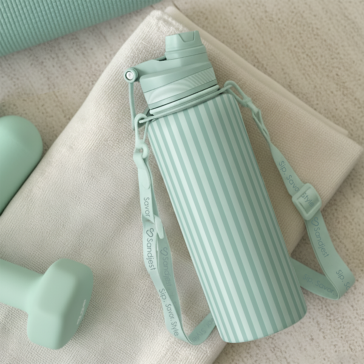 Stripe Stainless Steel Water Bottle with Strap 32oz, Insulated Bottles with Straw and Spout Lid for Gym Sports Travel Outdoor, Gifts for Women Girls Birthday Christmas