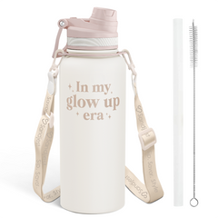 Inspiration Stainless Steel Water Bottle with Strap 32oz, Insulated Bottles with Straw and Spout Lid for Gym Sports Travel Outdoor, Gifts for Women Girls Birthday Christmas