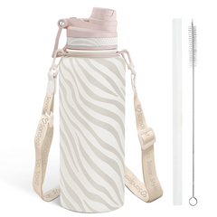 Zebra Skin Stainless Steel Water Bottle with Strap 32oz, Insulated Bottles with Straw and Spout Lid for Gym Sports Travel Outdoor, Gifts for Women Girls Birthday Christmas