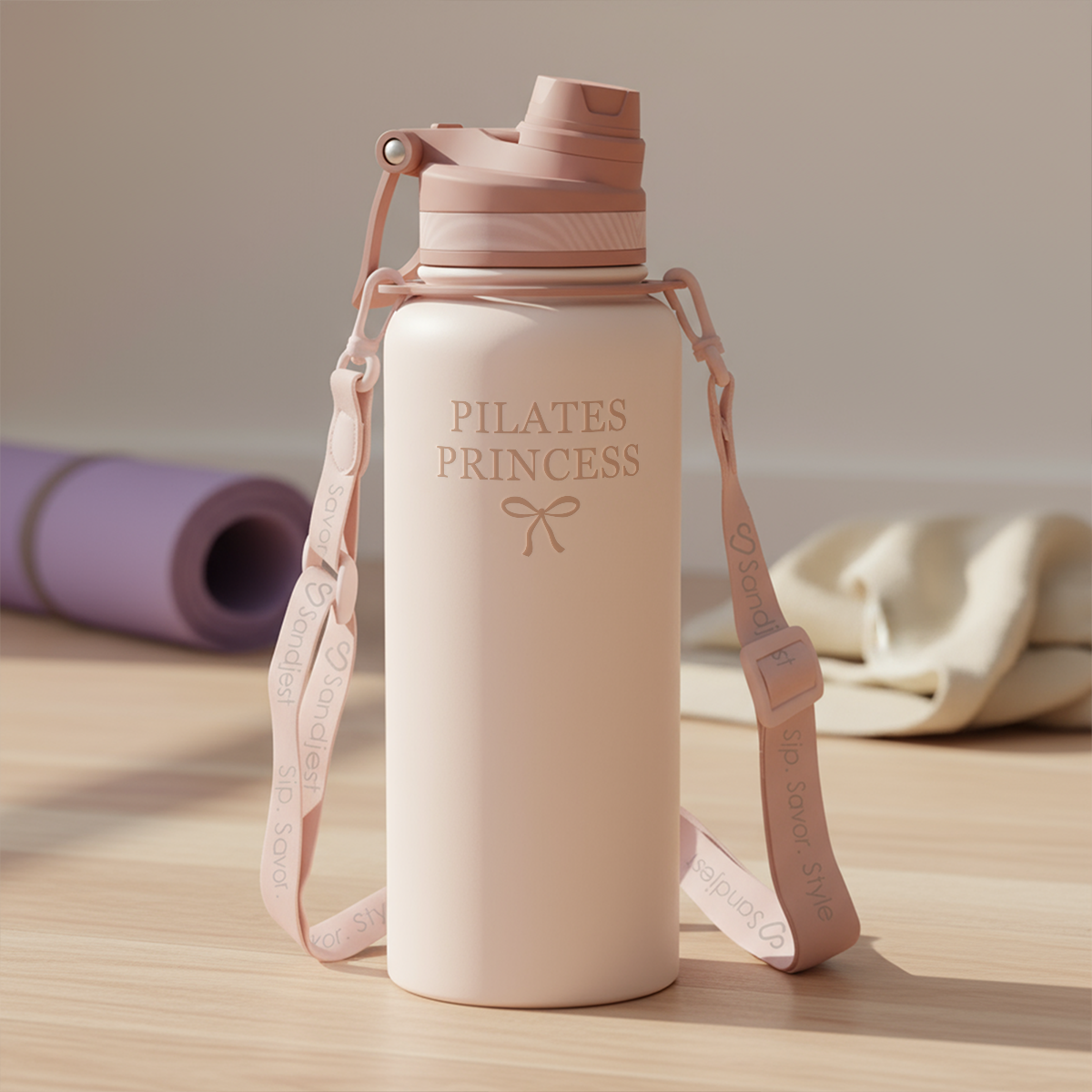 Brown Pilates CamelMate | 2-in-1 Lid Water Bottle with Strap 32oz