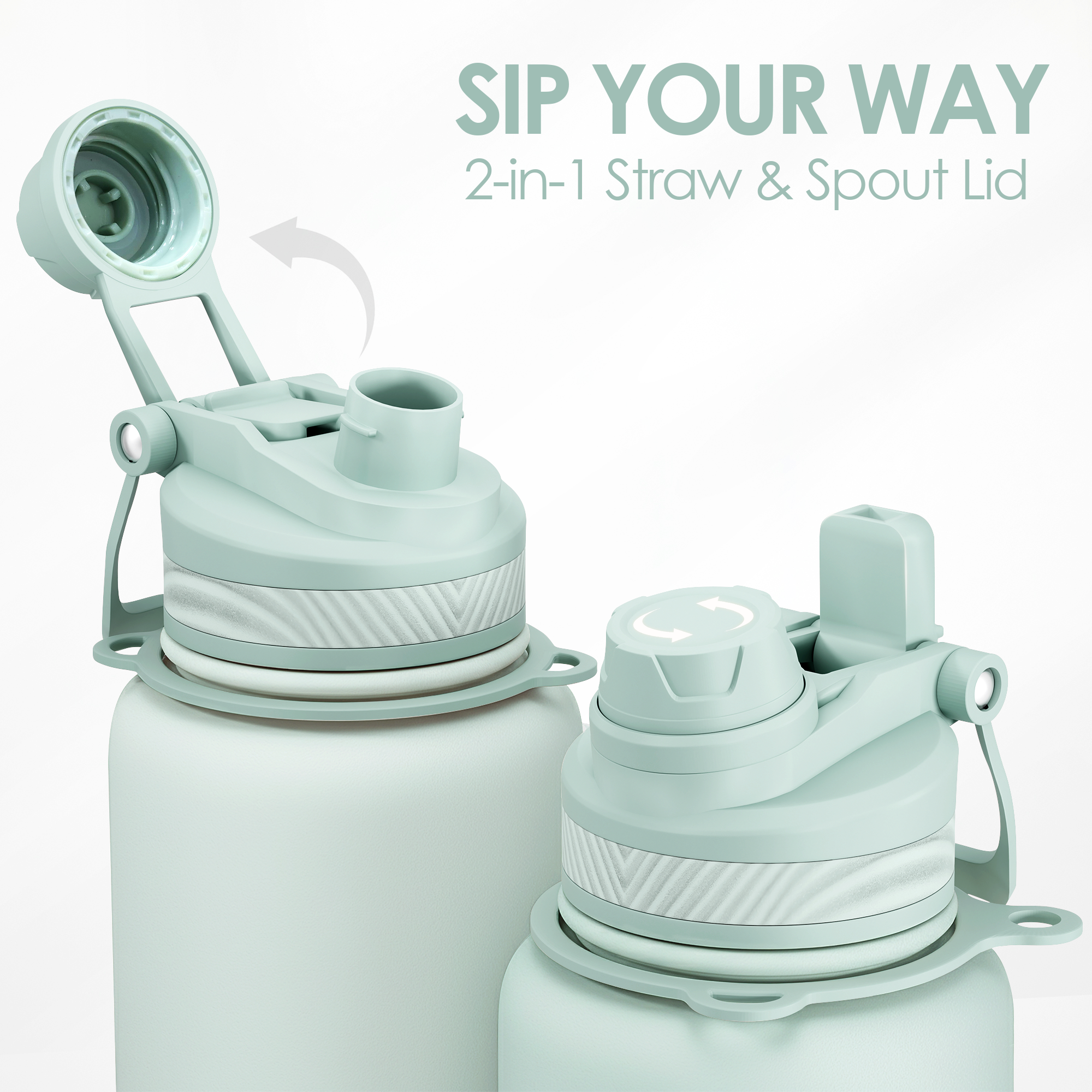 2-in-1 straw and spout lid for a water bottle on a white background