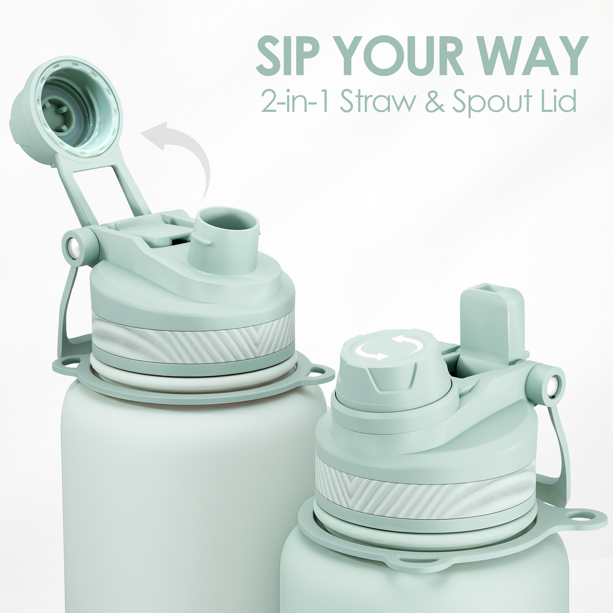 2-in-1 straw and spout lid for a water bottle on a white background