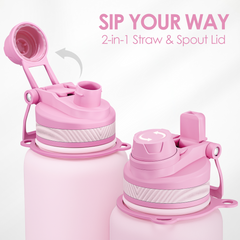 Stainless Steel Water Bottle with Strap 32oz, Insulated Bottles with Straw and Spout Lid for Gym Sports Travel Outdoor, Gifts for Women Girls Birthday Christmas (Pink)