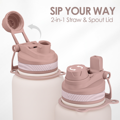 Stainless Steel Water Bottle with Strap 32oz, Insulated Bottles with Straw and Spout Lid for Gym Sports Travel Outdoor, Gifts for Women Girls Birthday Christmas (Beige)