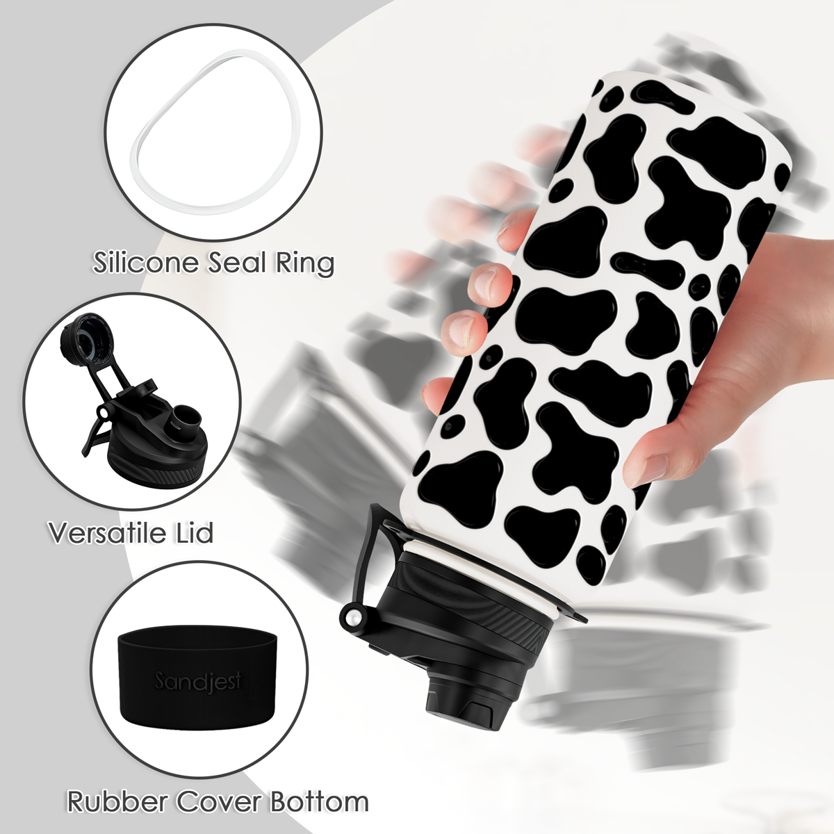 Black Cow Skin CamelMate | 2-in-1 Lid Water Bottle with Strap 32oz