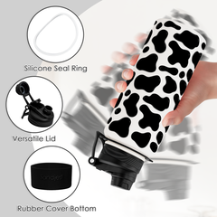 Cow Skin Stainless Steel Water Bottle with Strap 32oz, Insulated Bottles with Straw and Spout Lid for Gym Sports Travel Outdoor, Gifts for Women Girls Birthday Christmas