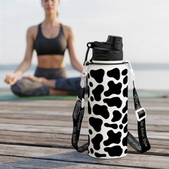 Black Cow Skin CamelMate | 2-in-1 Lid Water Bottle with Strap 32oz