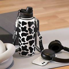 Black Cow Skin CamelMate | 2-in-1 Lid Water Bottle with Strap 32oz