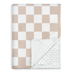 Checkered Minky Baby Blanket 30 x 40 Inches for Boys Girls, Soft Plush Receiving Blanket with Dotted Back, Gift for Toddler Newborn Infant Christmas Birthday Baby Shower
