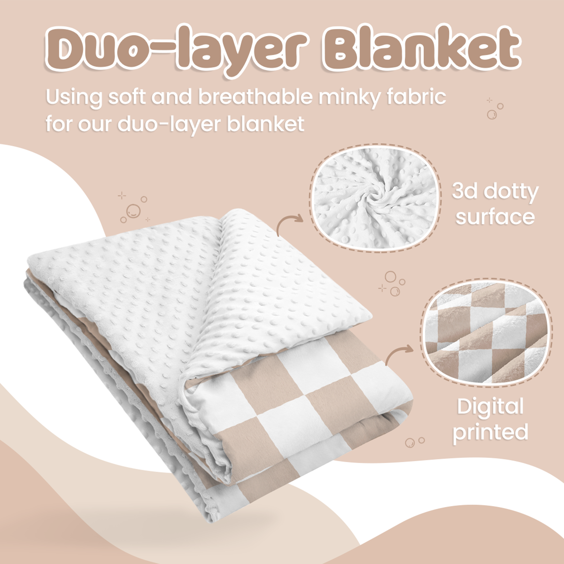 Checkered Minky Baby Blanket 30 x 40 Inches for Boys Girls, Soft Plush Receiving Blanket with Dotted Back, Gift for Toddler Newborn Infant Christmas Birthday Baby Shower