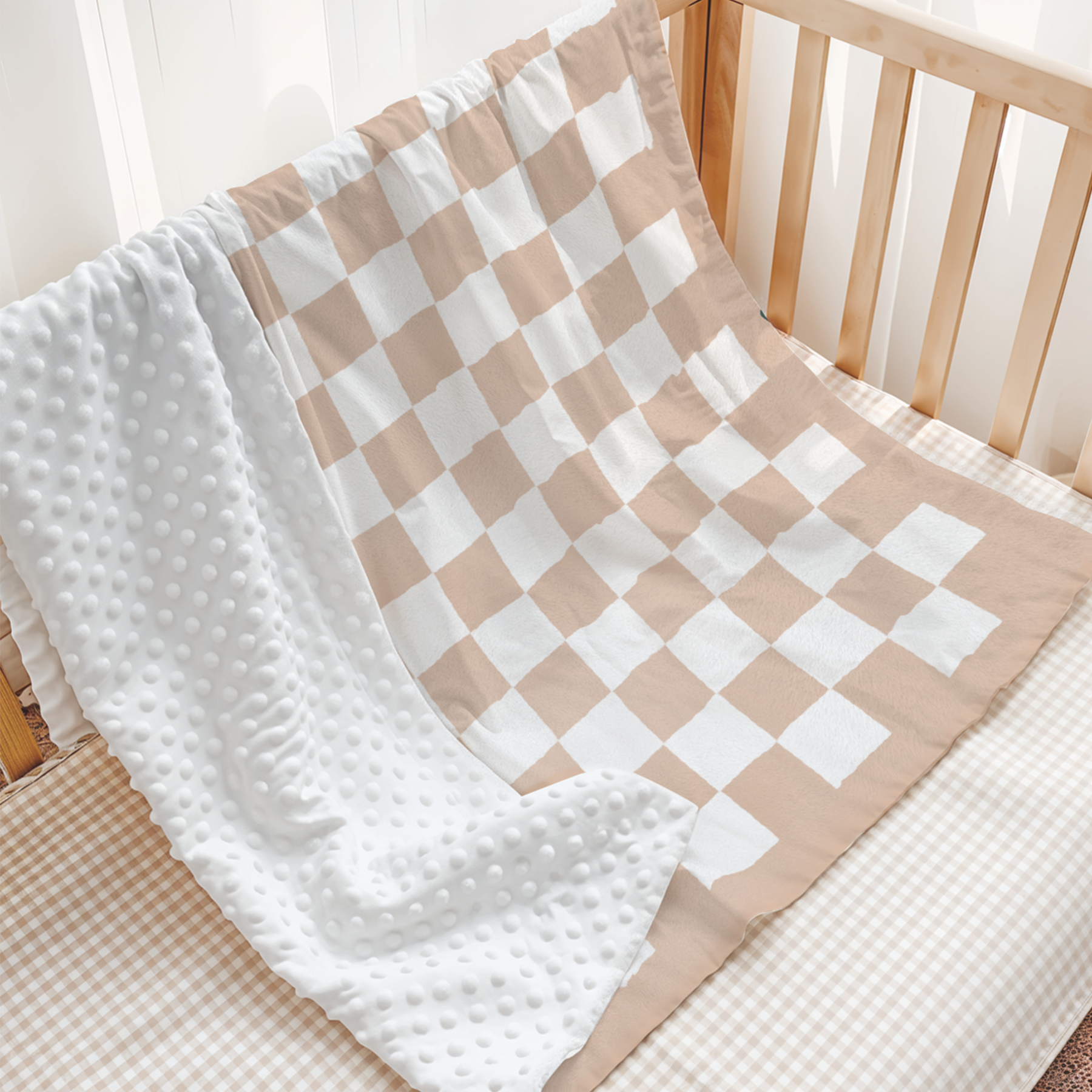 Checkered Minky Baby Blanket 30 x 40 Inches for Boys Girls, Soft Plush Receiving Blanket with Dotted Back, Gift for Toddler Newborn Infant Christmas Birthday Baby Shower