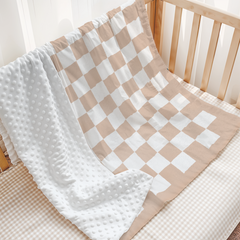 Checkered Minky Baby Blanket 30 x 40 Inches for Boys Girls, Soft Plush Receiving Blanket with Dotted Back, Gift for Toddler Newborn Infant Christmas Birthday Baby Shower