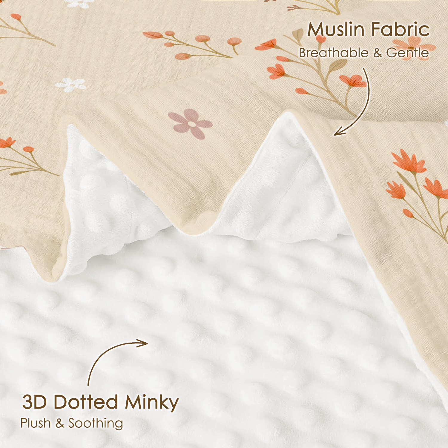 Floral Baby Blankets for Girls, Soft Nursery Minky Blankets with Muslin and Dotted Fleece Back 30x40 inches, Receiving Bed Quilt for Newborn, Infants, Toddlers