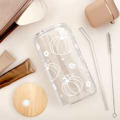 Pumpkin GlassGlow | Glass Tumbler with Acrylic Lid 16oz