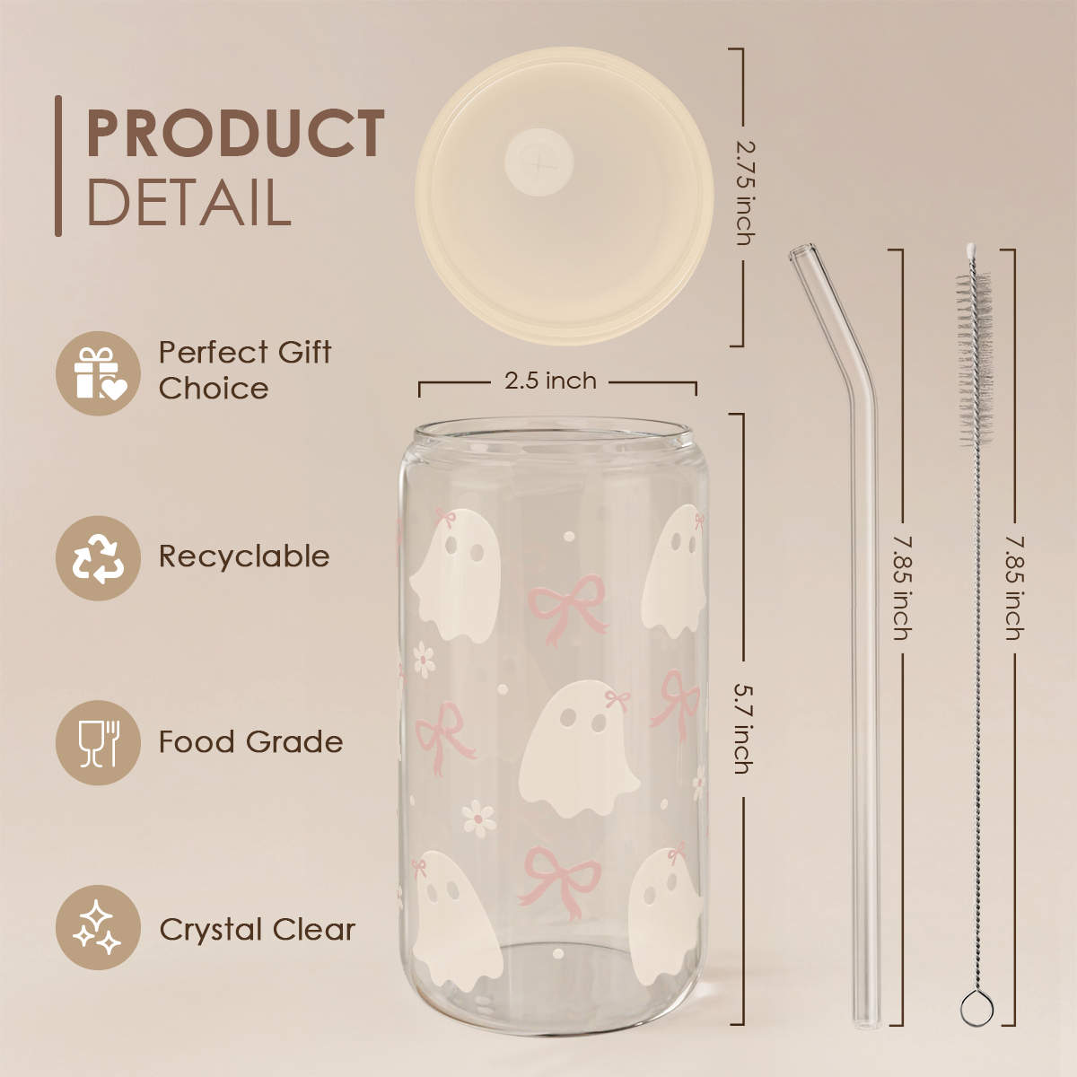 Halloween 16oz Can Glass Tumbler with Acrylic Lid & Straw, Iced Coffee Cup for Women Girls, Aesthetic Cups Gifts for Party