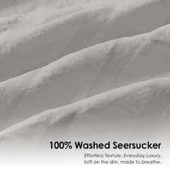 Light Grey Beige Duvet Cover Set, Seersucker Bedding Set