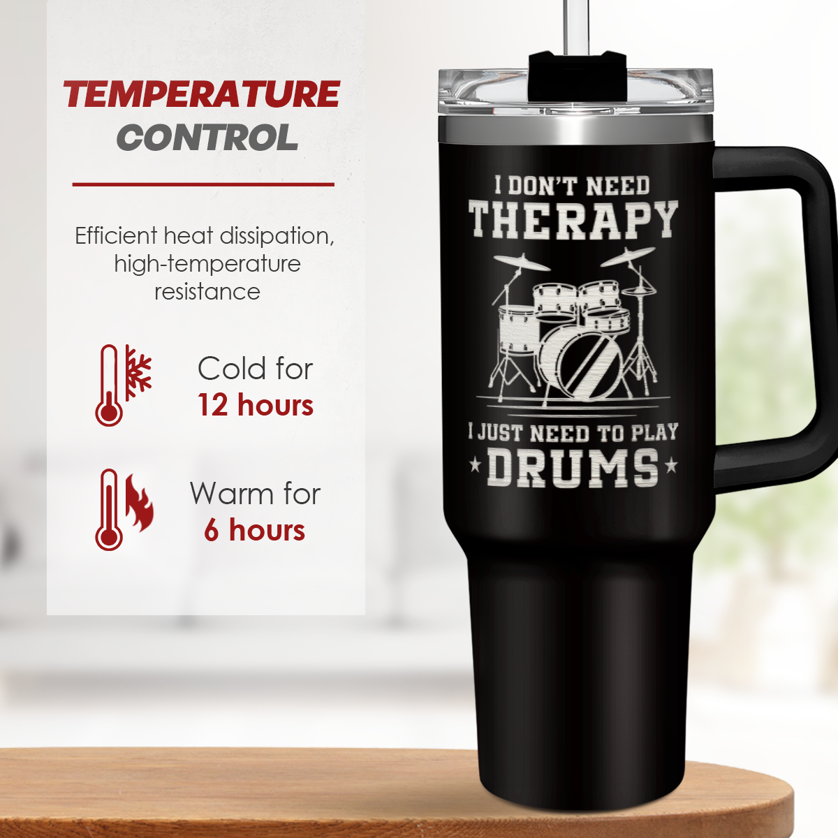 Drummer Gifts for Men, 40oz Stainless Steel Insulated Coffee Tumbler with Lid & Straw, Travel Mug Cup Gift for Drummers, Christmas Birthday