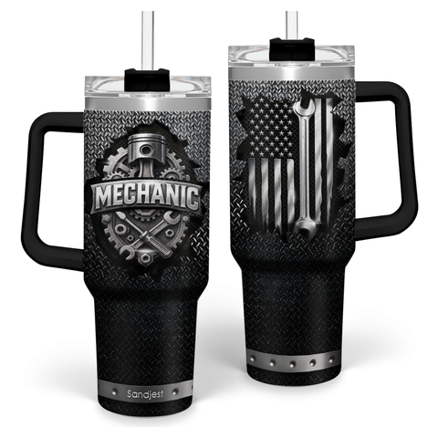 Mechanic Gift for Men, 40oz Stainless Steel Insulated Coffee Tumbler With Lid & Straw, Travel Mug Gift for Dad Husband, Christmas Birthday Father's Day