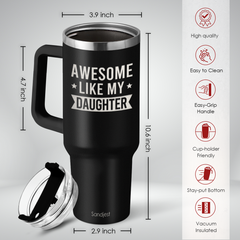 Dad Gift from Daughter, Awesome Like My Daughter 40oz Stainless Steel Insulated Coffee Tumbler With Lid & Straw, Travel Mug Cup Gift for Dad, Christmas Birthday Father's Day