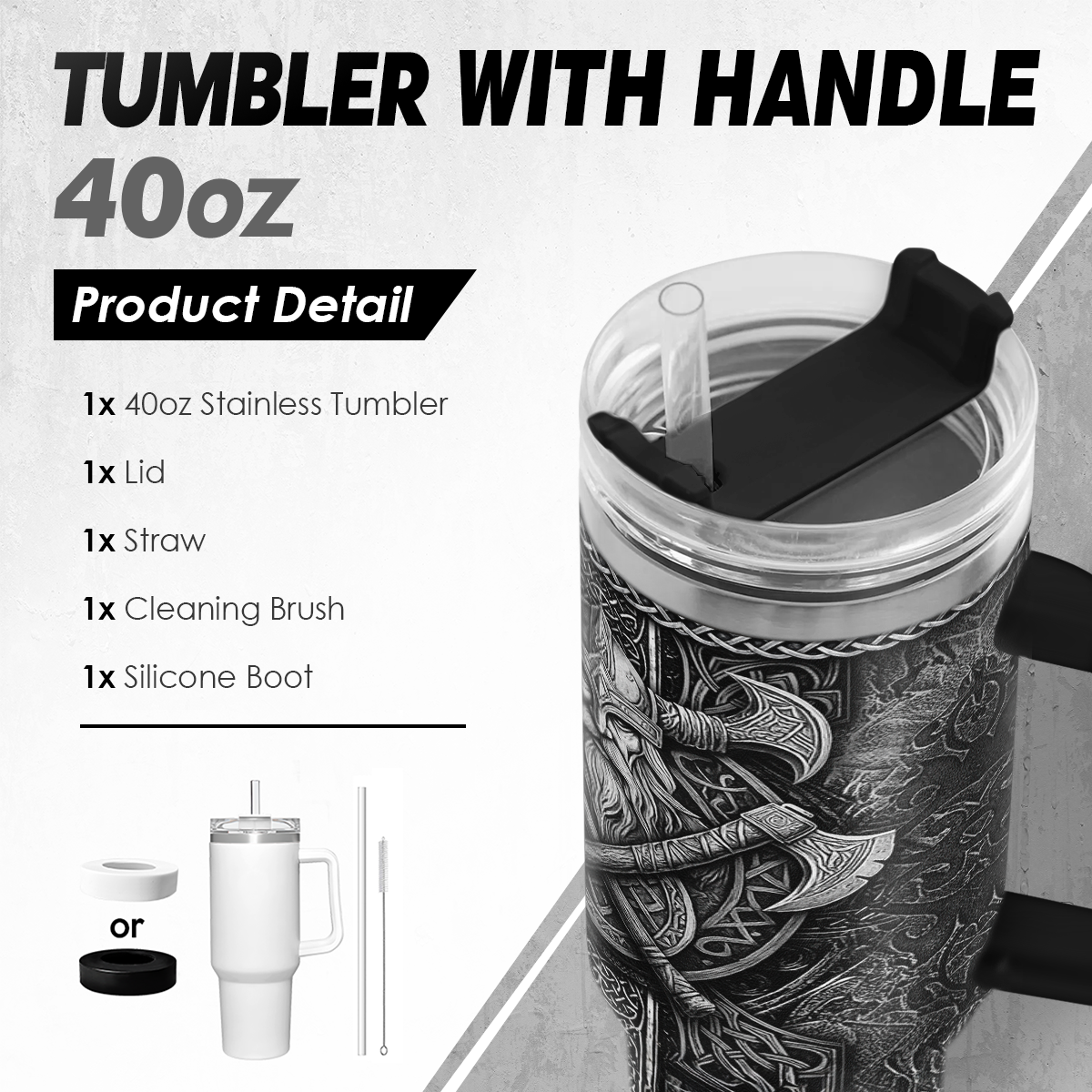 Viking Gifts for Men, 40oz Stainless Steel Insulated Coffee Tumbler With Lid & Straw, Travel Mug Cup Gift for Husband Dad, Christmas Birthday