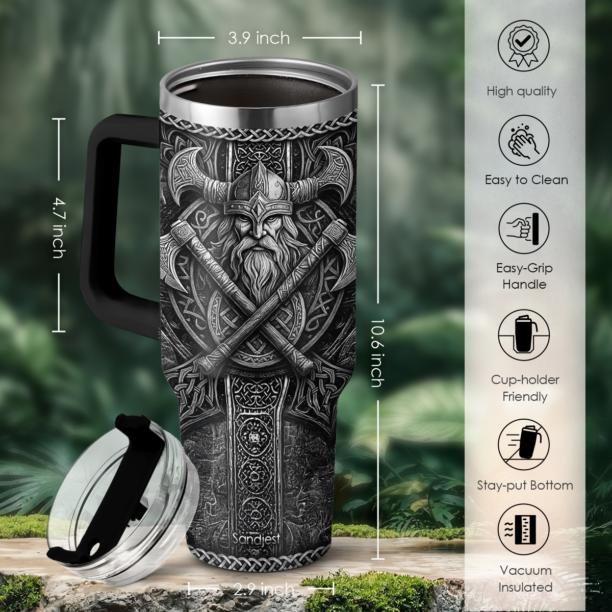 Viking Gifts for Men, 40oz Stainless Steel Insulated Coffee Tumbler With Lid & Straw, Travel Mug Cup Gift for Husband Dad, Christmas Birthday