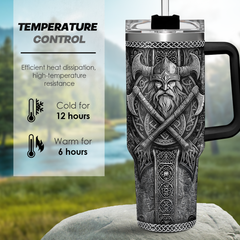 Viking Gifts for Men, 40oz Stainless Steel Insulated Coffee Tumbler With Lid & Straw, Travel Mug Cup Gift for Husband Dad, Christmas Birthday