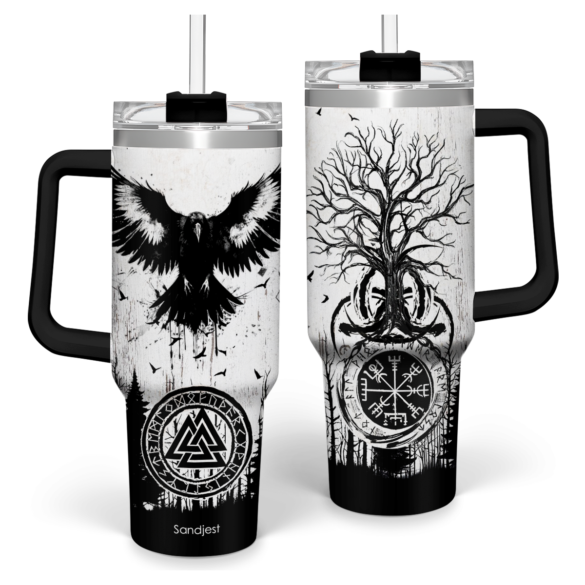 Viking Gifts for Men, 40oz Stainless Steel Insulated Coffee Tumbler With Lid & Straw, Travel Cup Gift for Husband Dad, Christmas Birthday