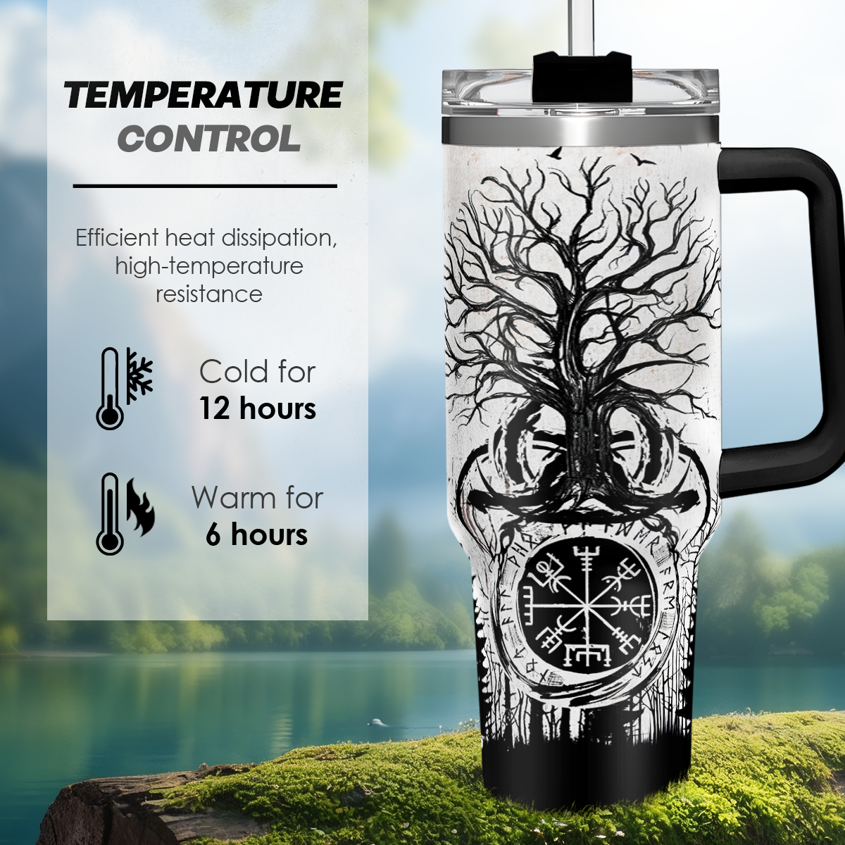 Viking Gifts for Men, 40oz Stainless Steel Insulated Coffee Tumbler With Lid & Straw, Travel Cup Gift for Husband Dad, Christmas Birthday