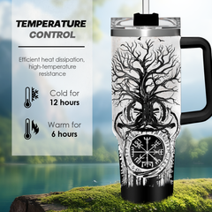 Viking Gifts for Men, 40oz Stainless Steel Insulated Coffee Tumbler With Lid & Straw, Travel Cup Gift for Husband Dad, Christmas Birthday