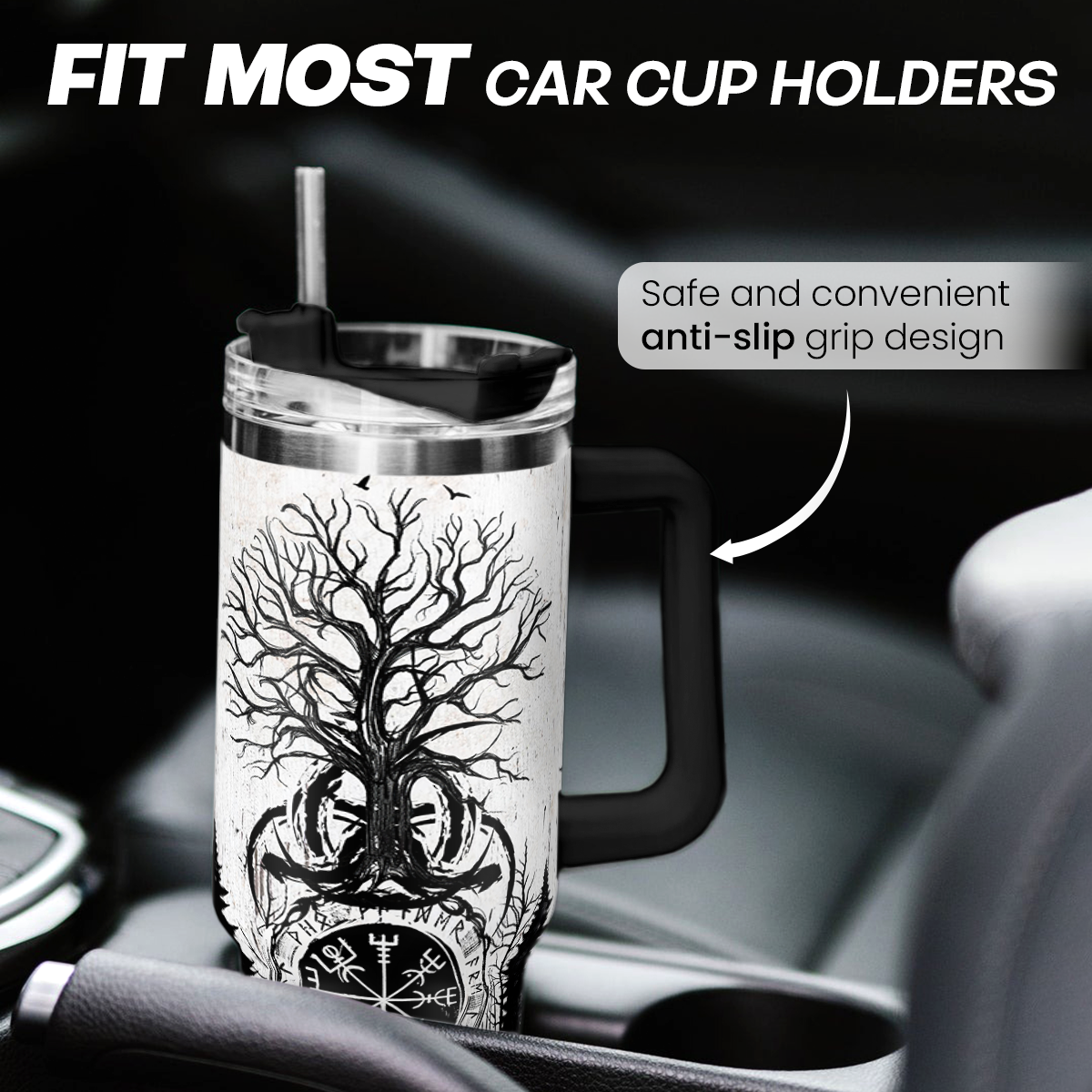 Viking Gifts for Men, 40oz Stainless Steel Insulated Coffee Tumbler With Lid & Straw, Travel Cup Gift for Husband Dad, Christmas Birthday