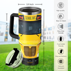 School Bus Driver Gift, 40oz Stainless Steel Insulated Coffee Tumbler With Lid & Straw, Travel Mug Appreciation Gift for Men Women Christmas Birthday Back To School