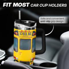 School Bus Driver Gift, 40oz Stainless Steel Insulated Coffee Tumbler With Lid & Straw, Travel Mug Appreciation Gift for Men Women Christmas Birthday Back To School