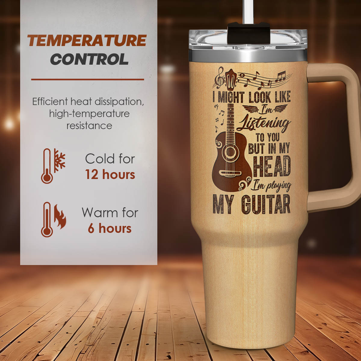 Guitarist Gifts for Men, 40oz Stainless Steel Insulated Coffee Tumbler with Lid & Straw, Travel Cup Gift for Musician Guitar Player, Christmas Birthday
