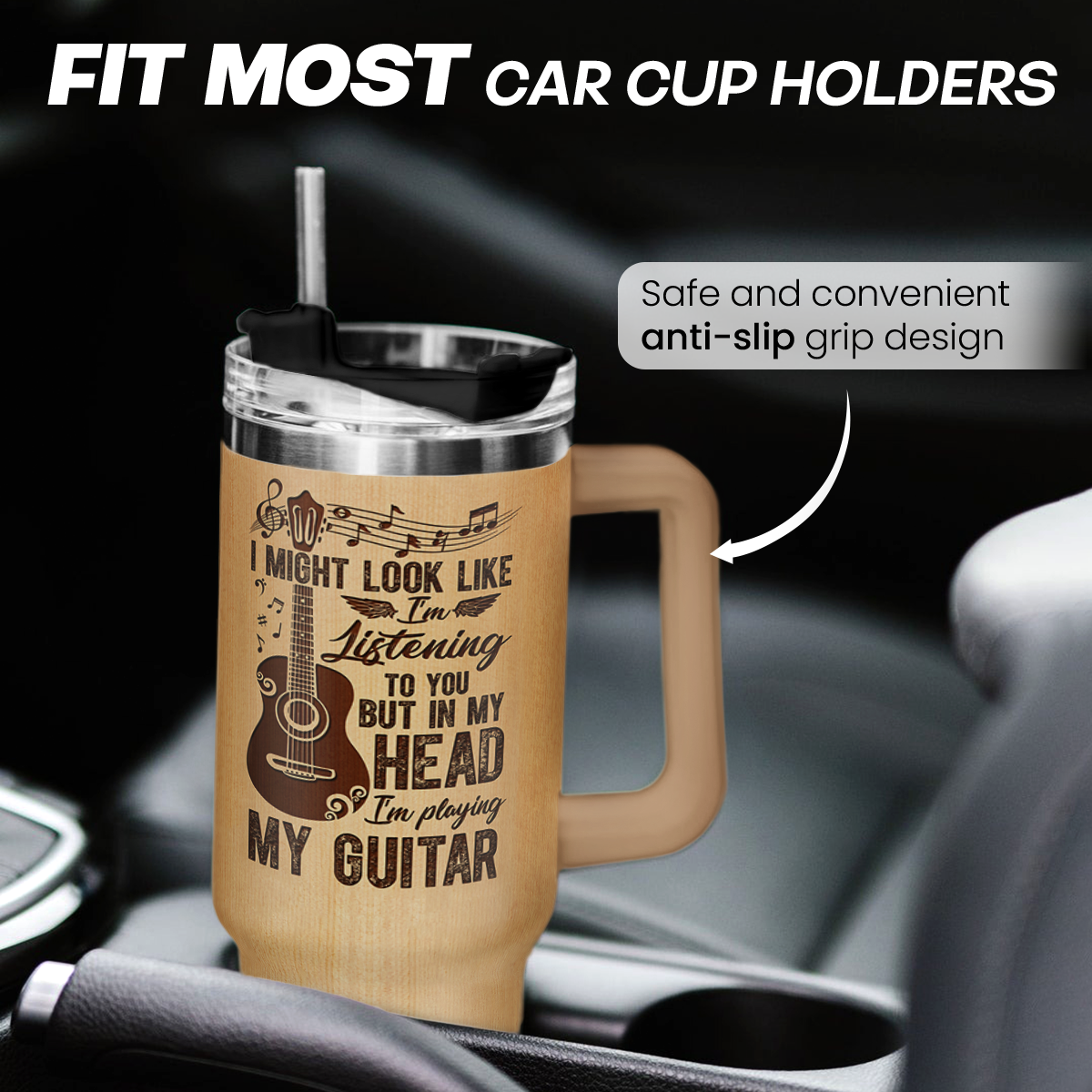 Guitarist Gifts for Men, 40oz Stainless Steel Insulated Coffee Tumbler with Lid & Straw, Travel Cup Gift for Musician Guitar Player, Christmas Birthday