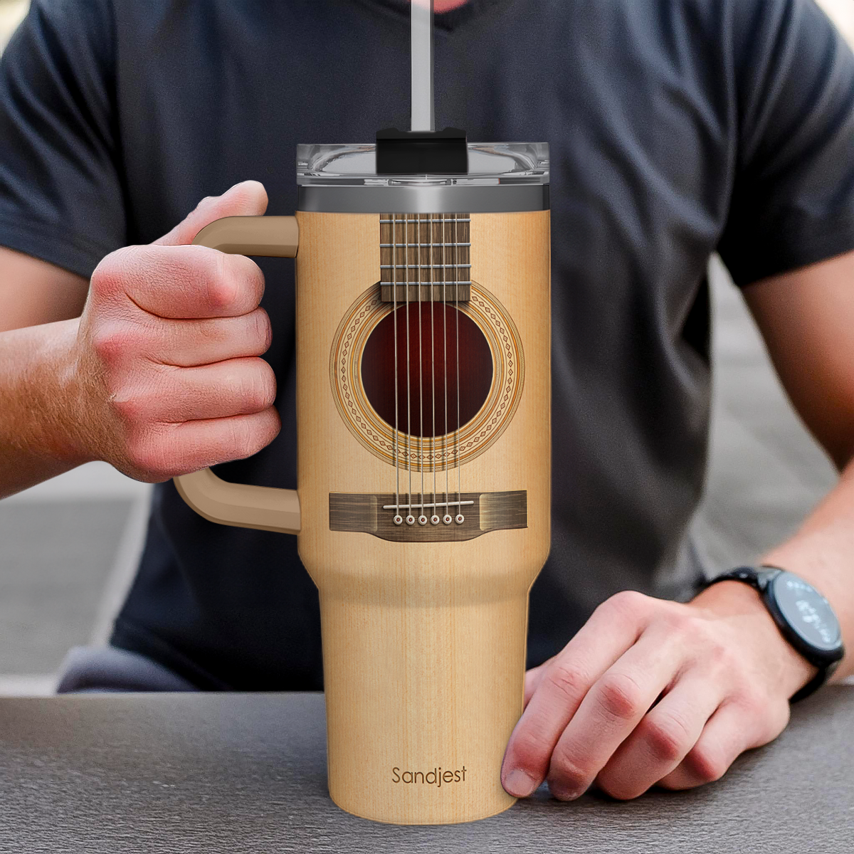 Guitarist Gifts for Men, 40oz Stainless Steel Insulated Coffee Tumbler with Lid & Straw, Travel Cup Gift for Musician Guitar Player, Christmas Birthday