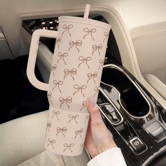 Bow Tumbler with Handle and Straw 40oz – Stainless Sleel Slider Tumbler Travel Coffee Mug for Women - Gift Idea for Birthday Christmas