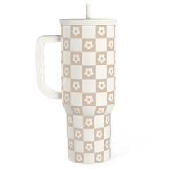 Checker Tumbler with Handle and Straw 40oz – Stainless Sleel Slider Tumbler Travel Coffee Mug for Women - Gift Idea for Birthday Christmas