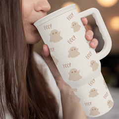 Boo Tumbler with Handle and Straw 40oz – Stainless Sleel Slider Tumbler Travel Coffee Mug for Women - Gift Idea for Fall Autumn Halloween Christmas
