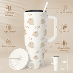 Boo Tumbler with Handle and Straw 40oz – Stainless Sleel Slider Tumbler Travel Coffee Mug for Women - Gift Idea for Fall Autumn Halloween Christmas