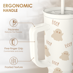 Boo Tumbler with Handle and Straw 40oz – Stainless Sleel Slider Tumbler Travel Coffee Mug for Women - Gift Idea for Fall Autumn Halloween Christmas