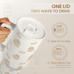 Boo Tumbler with Handle and Straw 40oz – Stainless Sleel Slider Tumbler Travel Coffee Mug for Women - Gift Idea for Fall Autumn Halloween Christmas