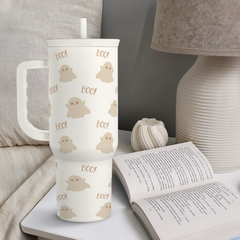 Boo Tumbler with Handle and Straw 40oz – Stainless Sleel Slider Tumbler Travel Coffee Mug for Women - Gift Idea for Fall Autumn Halloween Christmas