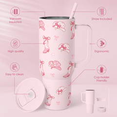 Cowgirl 40oz Slider Tumbler with Handle and Straw - Insulated Stainless Steel Travel Coffee Mug for Women Girls, Gift for Birthday, Christmas