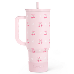 Cherry 40oz Slider Tumbler with Handle and Straw - Insulated Stainless Steel Travel Coffee Mug for Women Girls, Gift for Birthday Christmas