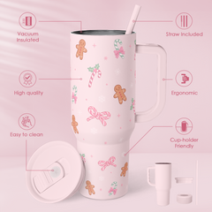 Christmas Theme 40oz Slider Tumbler with Handle and Straw - Insulated Stainless Steel Travel Coffee Mug for Women Girls, Gift for Birthday Xmas