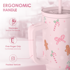Christmas Theme 40oz Slider Tumbler with Handle and Straw - Insulated Stainless Steel Travel Coffee Mug for Women Girls, Gift for Birthday Xmas
