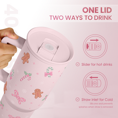 Christmas Theme 40oz Slider Tumbler with Handle and Straw - Insulated Stainless Steel Travel Coffee Mug for Women Girls, Gift for Birthday Xmas