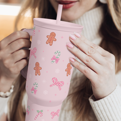 Christmas Theme 40oz Slider Tumbler with Handle and Straw - Insulated Stainless Steel Travel Coffee Mug for Women Girls, Gift for Birthday Xmas