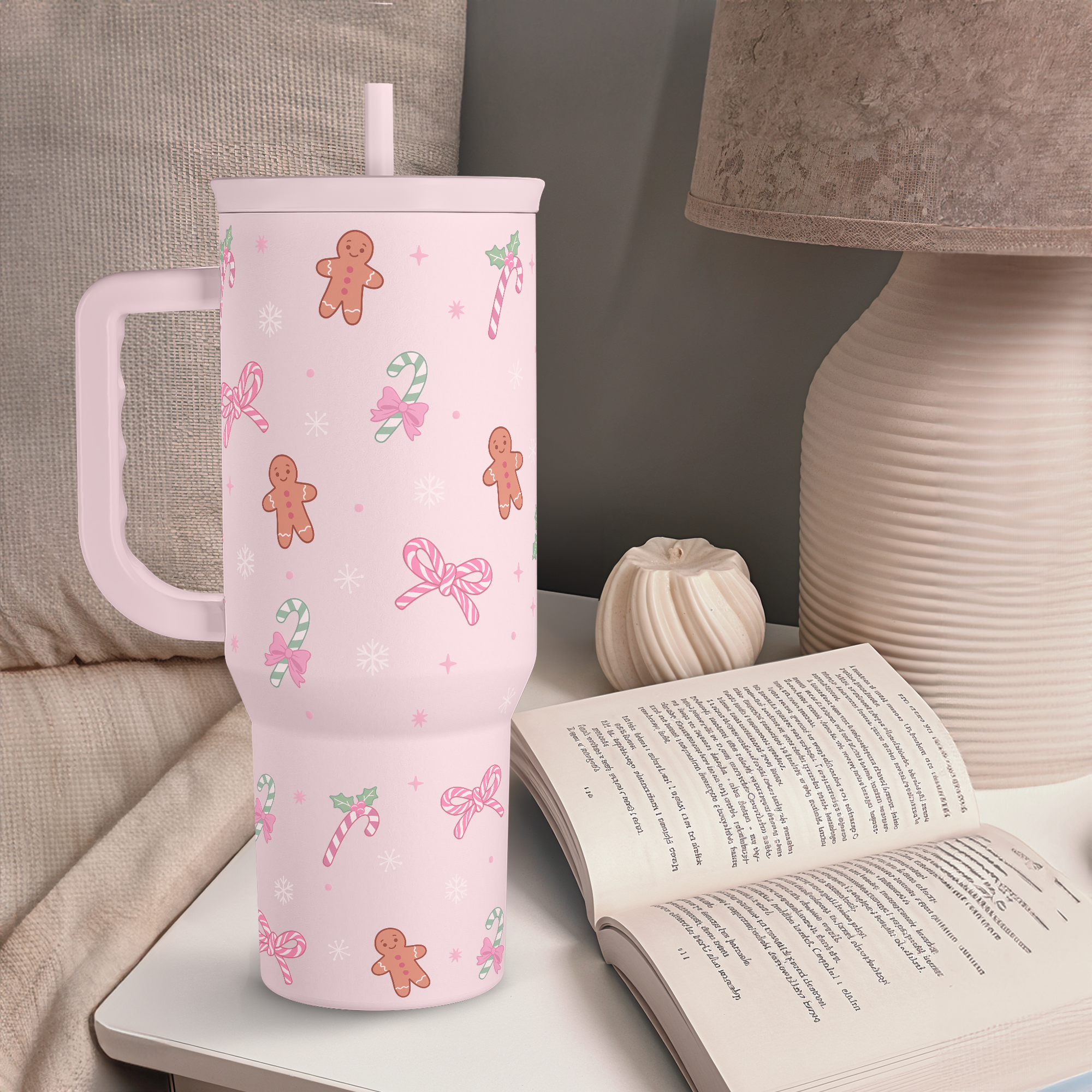Christmas Theme 40oz Slider Tumbler with Handle and Straw - Insulated Stainless Steel Travel Coffee Mug for Women Girls, Gift for Birthday Xmas
