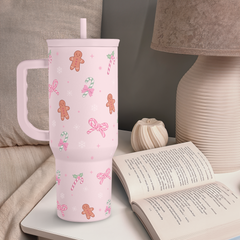Christmas Theme 40oz Slider Tumbler with Handle and Straw - Insulated Stainless Steel Travel Coffee Mug for Women Girls, Gift for Birthday Xmas